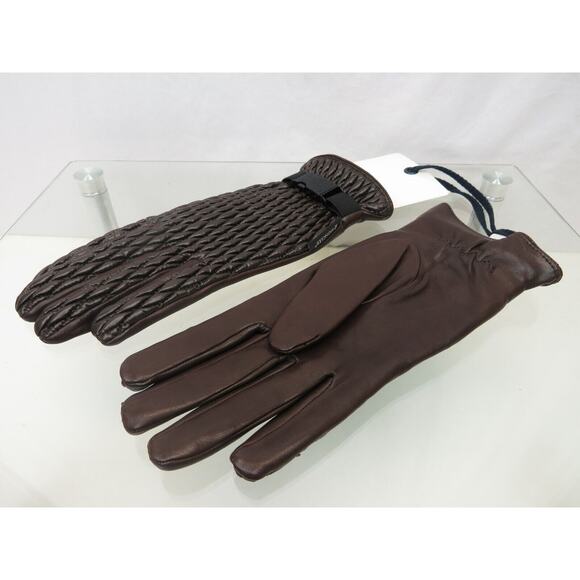 NEW $745 MONCLER QUILTED LEATHER WOOL LINING BROWN WINTER WOMEN GLOVES M ITALY - Picture 5 of 12